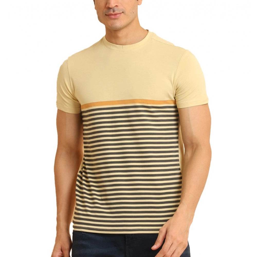 Generic Men's Casual Cotton Printed Round Neck Half Sleeve T-Shirt (Brown) - MYLUXURY LANE ENTERPRISE