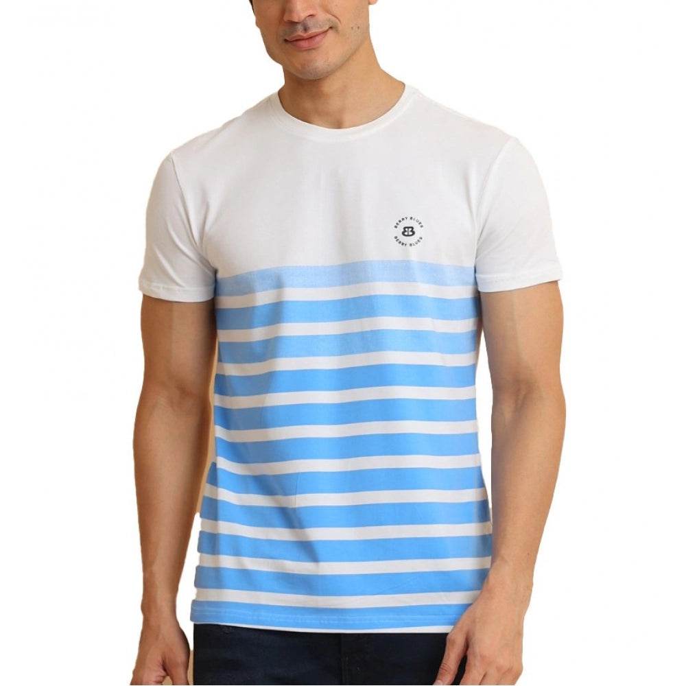 Generic Men's Casual Cotton Printed Round Neck Half Sleeve T-Shirt (Blue) - MYLUXURY LANE ENTERPRISE