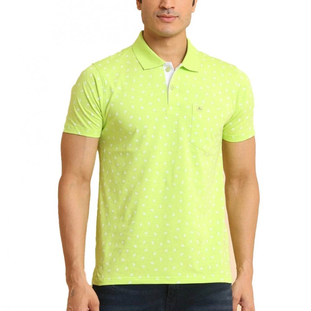 Generic Men's Casual Cotton Printed Polo Neck Half Sleeve T-Shirt (Green) - MYLUXURY LANE ENTERPRISE