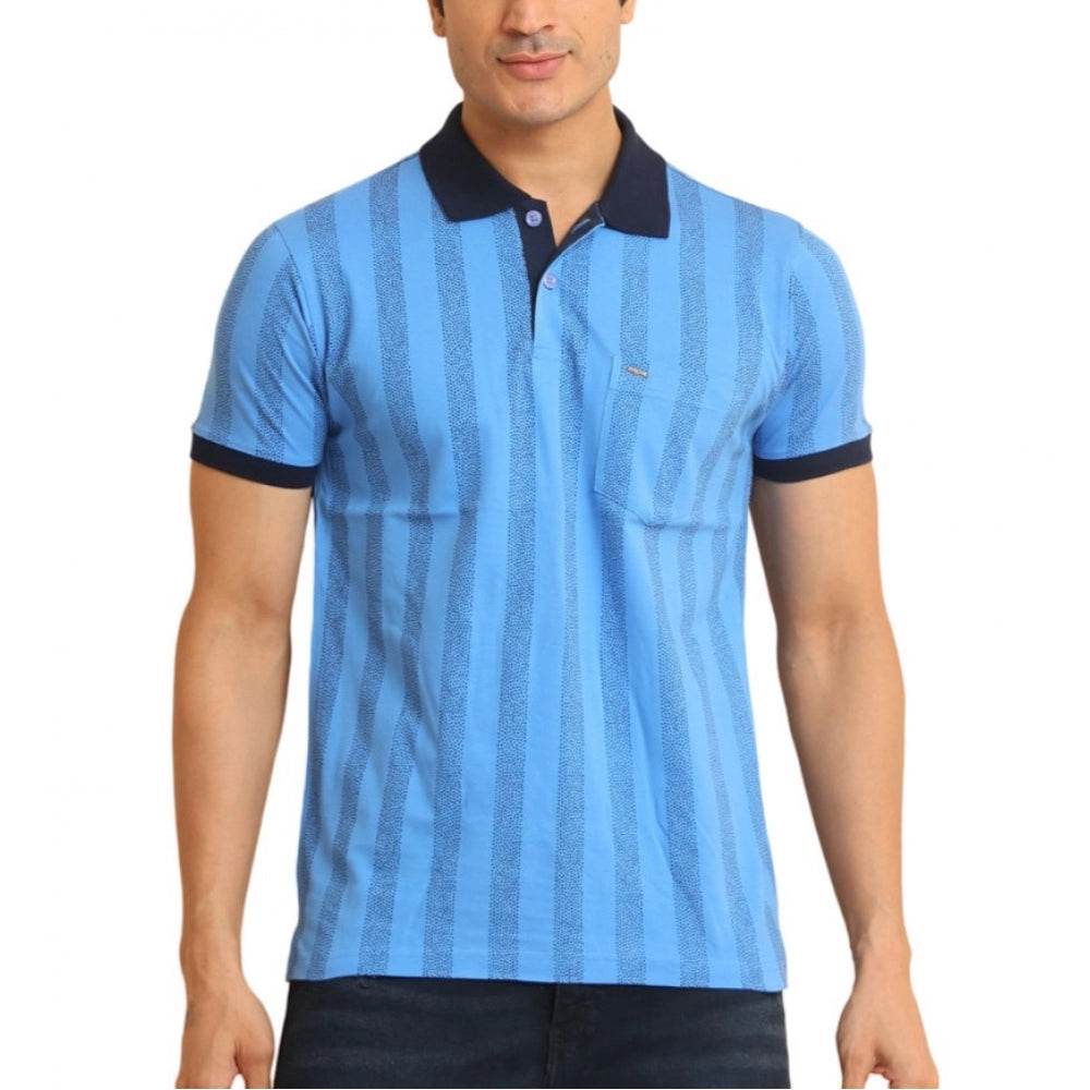 Generic Men's Casual Cotton Printed Polo Neck Half Sleeve T-Shirt (LightBlue) - MYLUXURY LANE ENTERPRISE