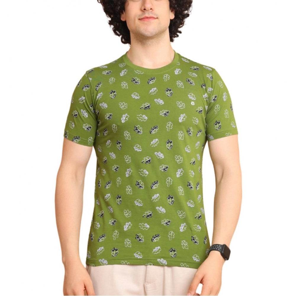 Generic Men's Casual Cotton Printed Round Neck Half Sleeve T-Shirt (Green) - MYLUXURY LANE ENTERPRISE
