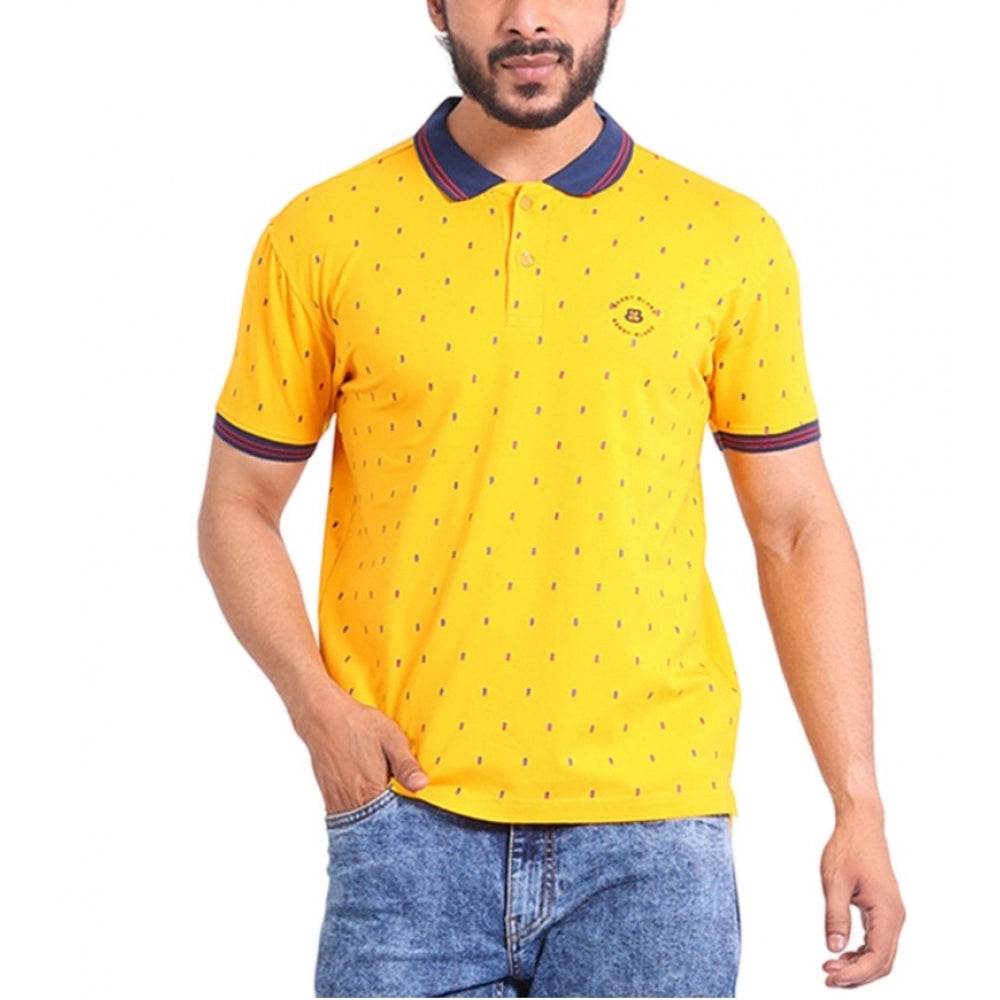 Generic Men's Casual Cotton Printed Polo Neck Half Sleeve T-Shirt (Turmeric) - MYLUXURY LANE ENTERPRISE
