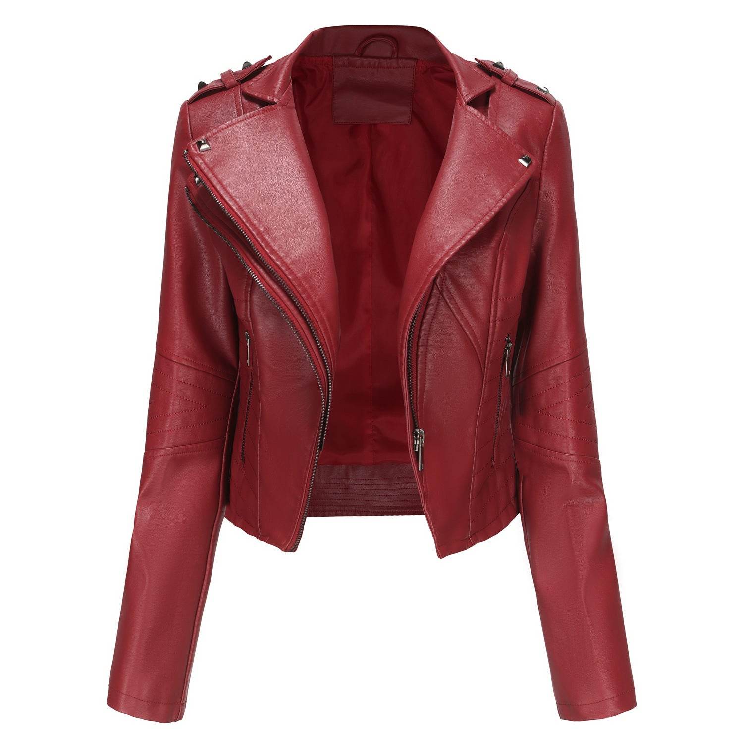 Women's Fashionable Fitted Long Sleeve Leather Coat - MYLUXURY LANE ENTERPRISE