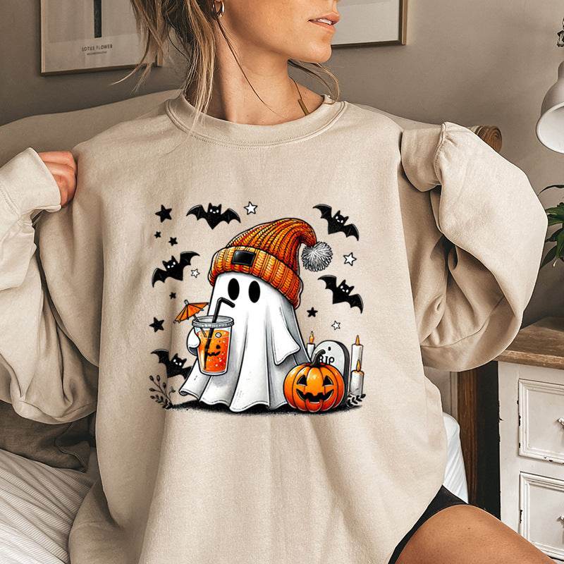Women's Sweatshirt Halloween Ghost Pumpkin Bat Print Pullover - MYLUXURY LANE ENTERPRISE