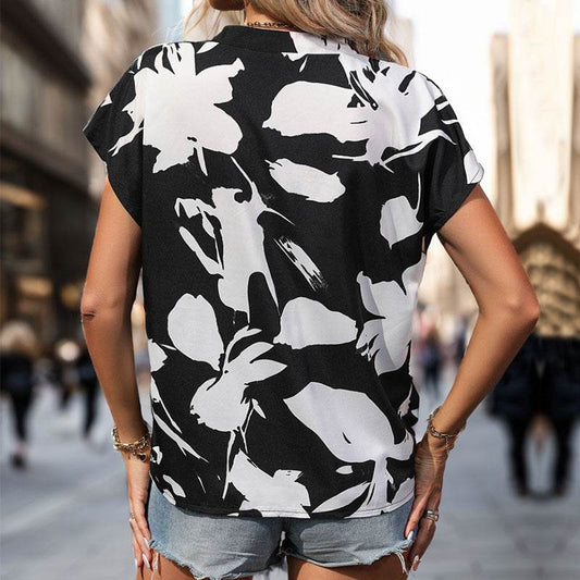 Women's Contrast Color Black And White V-neck Shirt - MYLUXURY LANE ENTERPRISE