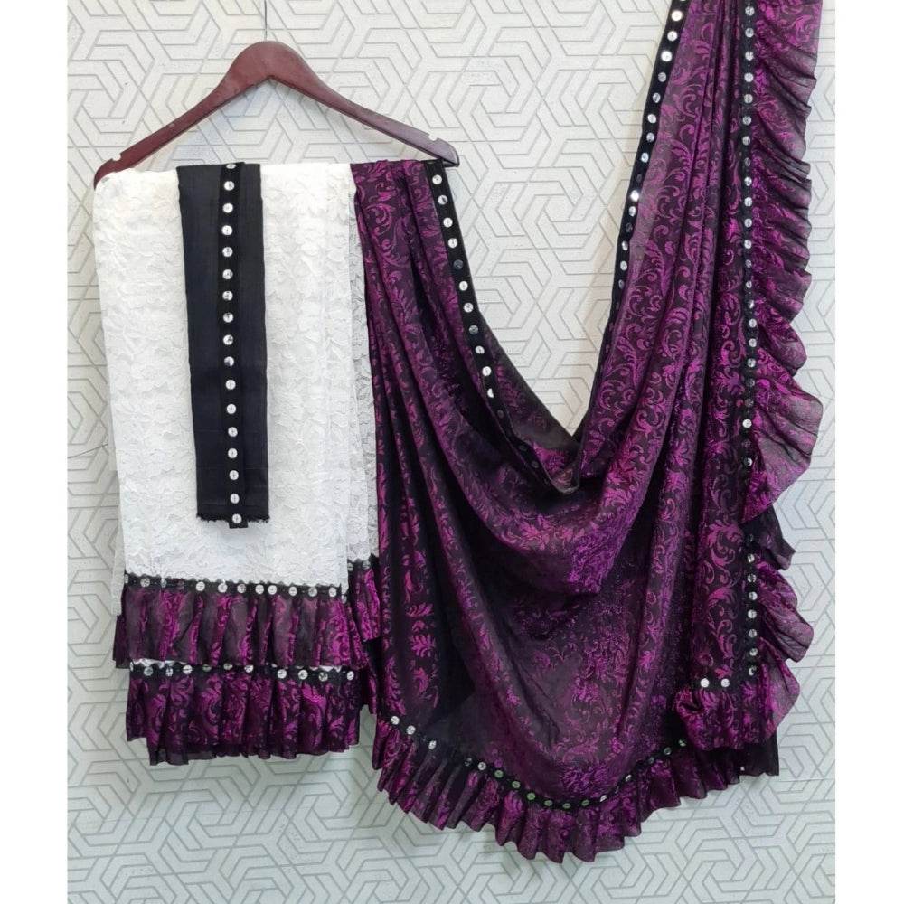 Generic Women's Silk With Mirror Lace Solid Saree With Unstitched Blouse (Pink, 5-5 Mtrs) - MYLUXURY LANE ENTERPRISE