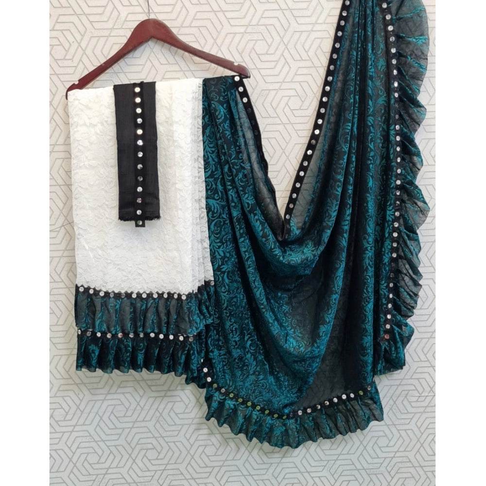 Generic Women's Silk With Mirror Lace Solid Saree With Unstitched Blouse (Rama, 5-5 Mtrs) - MYLUXURY LANE ENTERPRISE