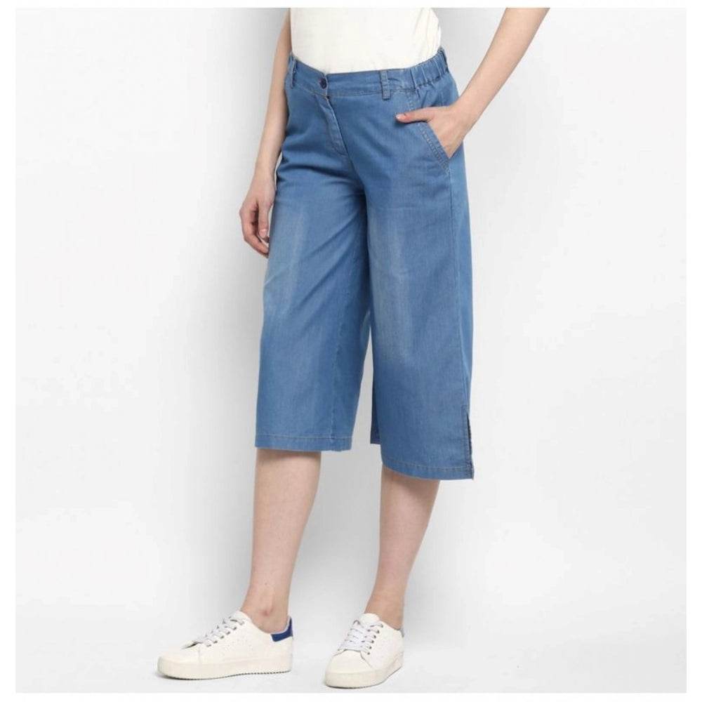 Generic Women's Denim Solid Buttoned Below Knee Culottes (Light Blue) - MYLUXURY LANE ENTERPRISE