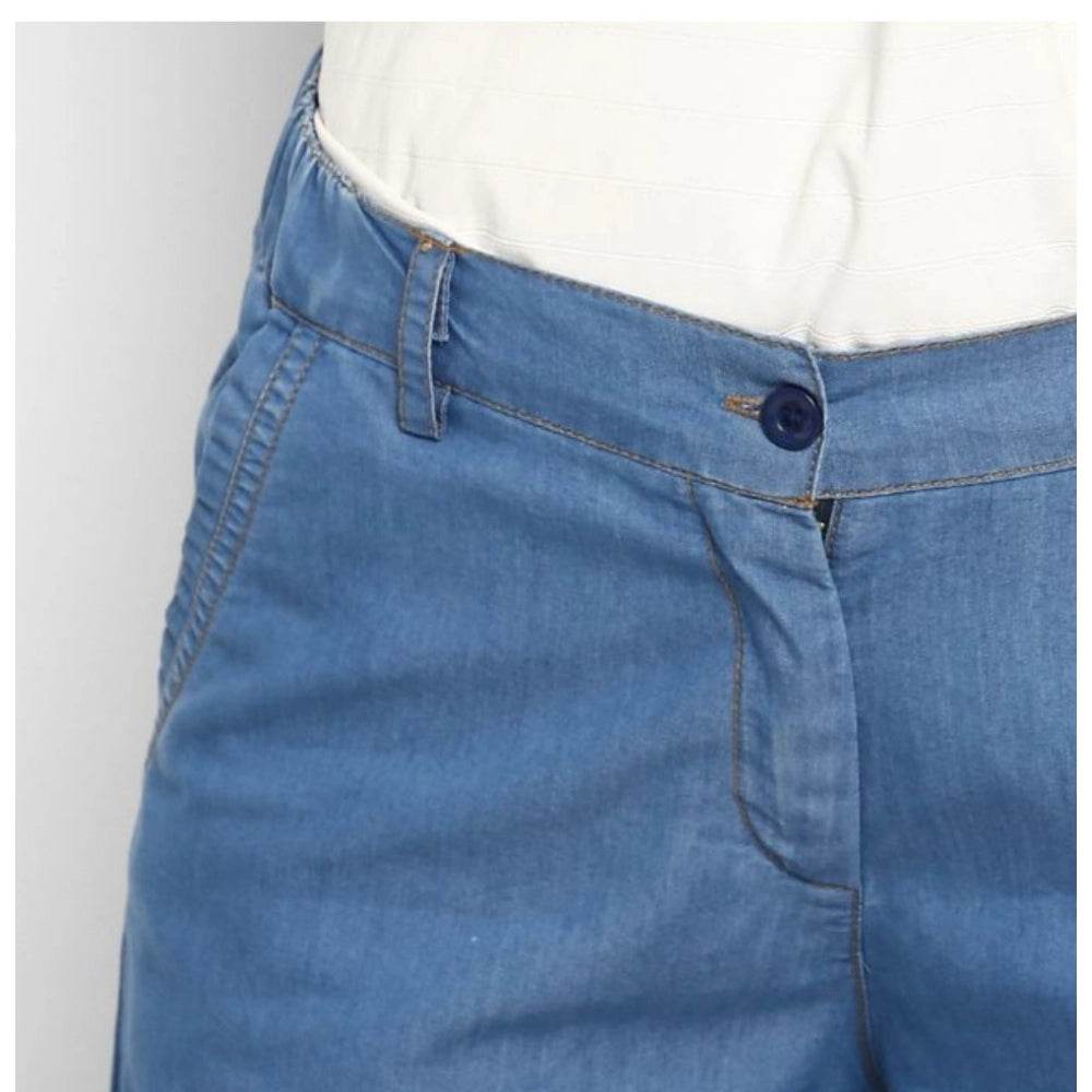 Generic Women's Denim Solid Buttoned Below Knee Culottes (Light Blue) - MYLUXURY LANE ENTERPRISE