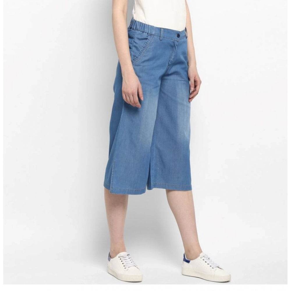 Generic Women's Denim Solid Buttoned Below Knee Culottes (Light Blue) - MYLUXURY LANE ENTERPRISE