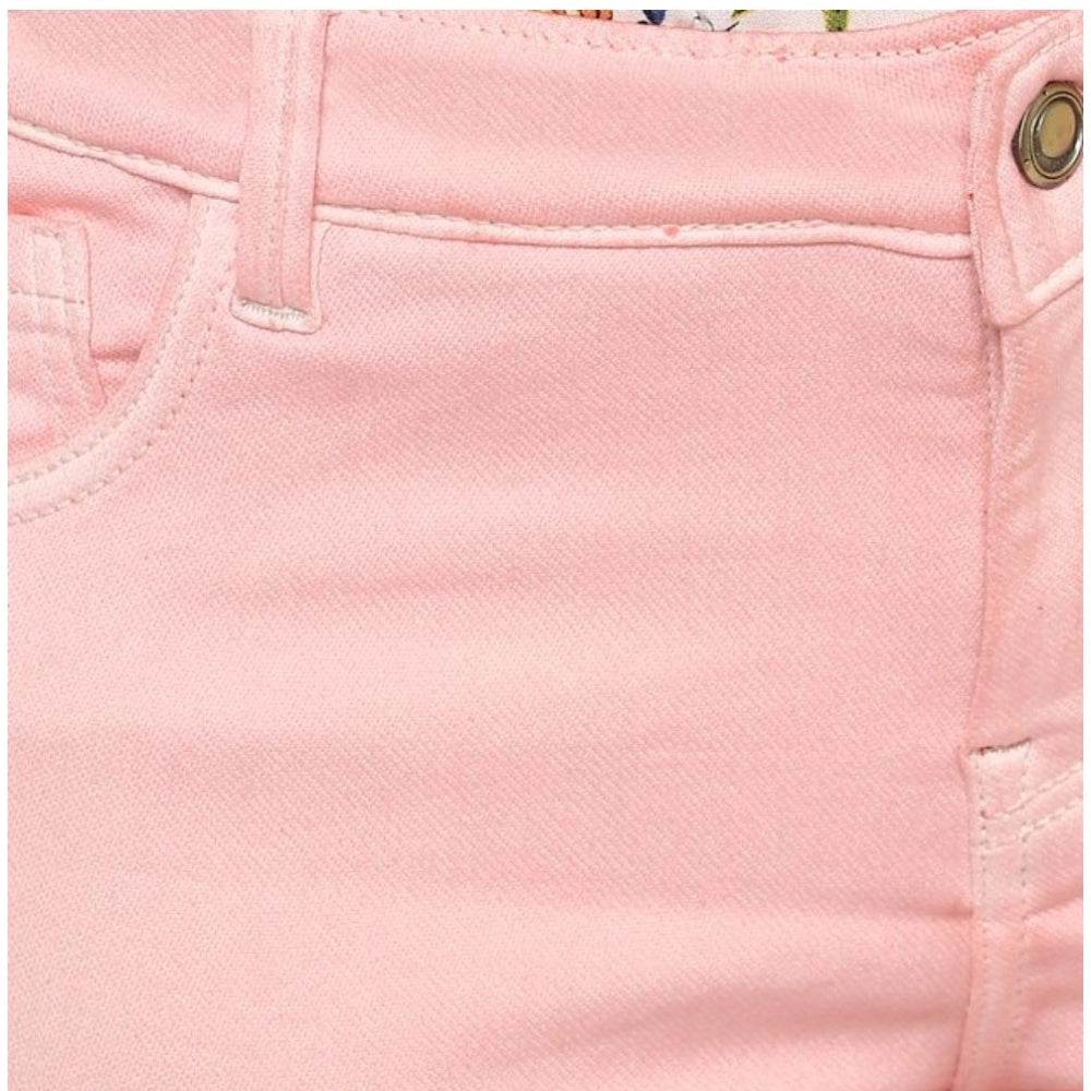 Generic Women's Denim Solid Buttoned Jeans (Pink) - MYLUXURY LANE ENTERPRISE