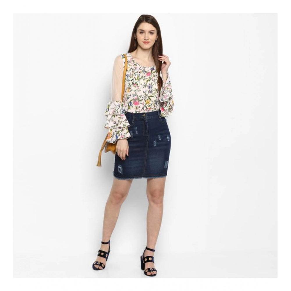 Generic Women's Denim Distressed Buttoned Skirt (Blue) - MYLUXURY LANE ENTERPRISE
