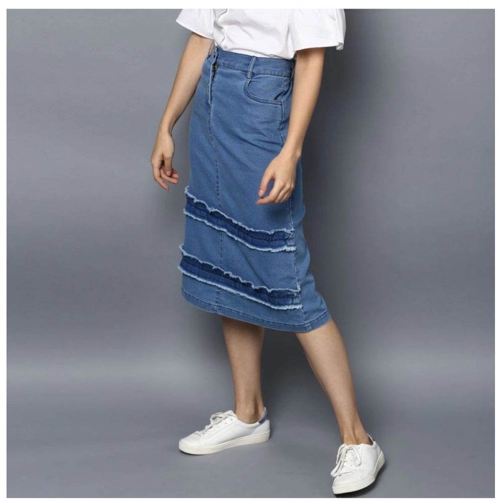 Generic Women's Denim Washed Buttoned Skirt (Blue) - MYLUXURY LANE ENTERPRISE