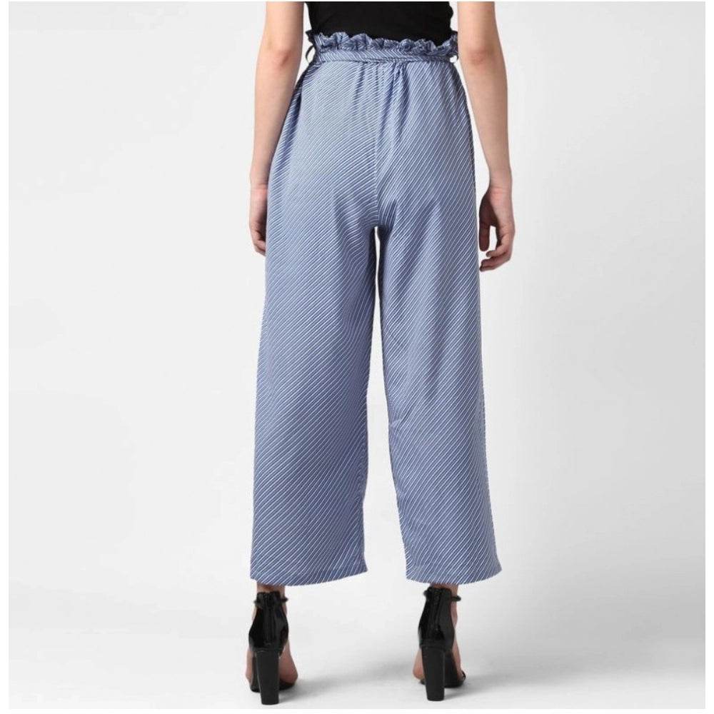 Generic Women's Polyester Striped Elasticated Trousers (Blue) - MYLUXURY LANE ENTERPRISE