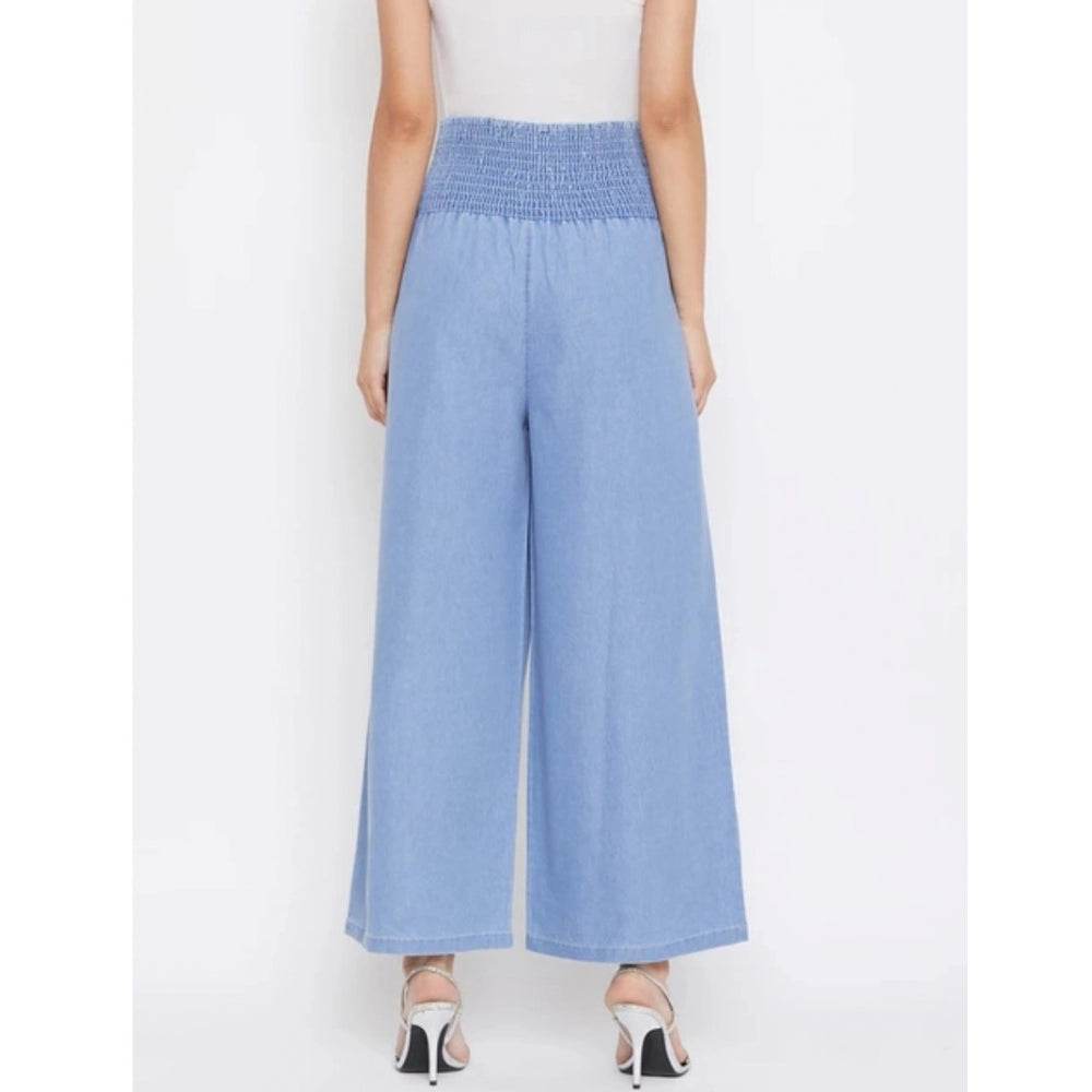 Generic Women's Denim Solid Smocked Trousers (Blue) - MYLUXURY LANE ENTERPRISE