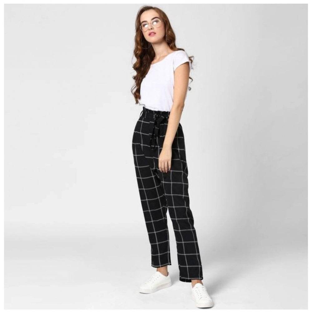 Generic Women's Polyester Checkered Elasticated Trousers (Black - White) - MYLUXURY LANE ENTERPRISE