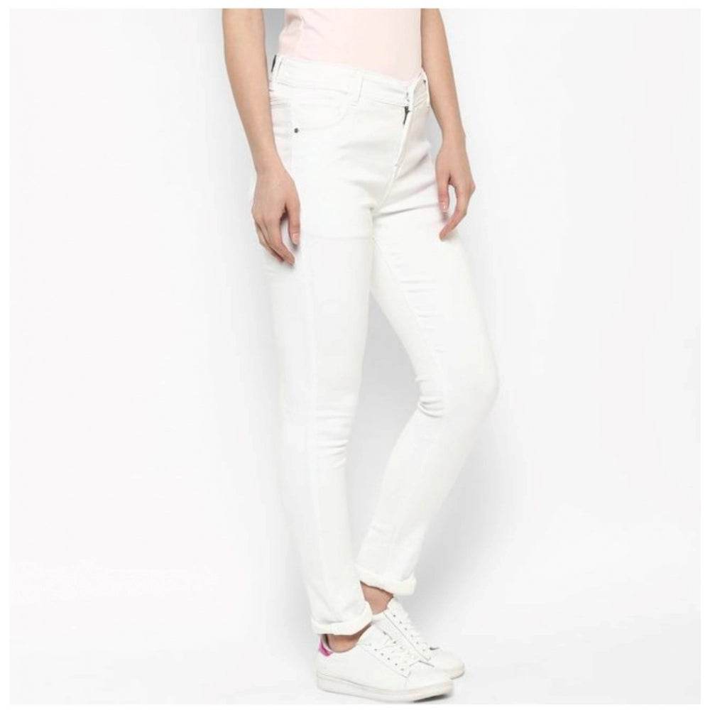 Generic Women's Denim Solid Buttoned Jeans (White) - MYLUXURY LANE ENTERPRISE