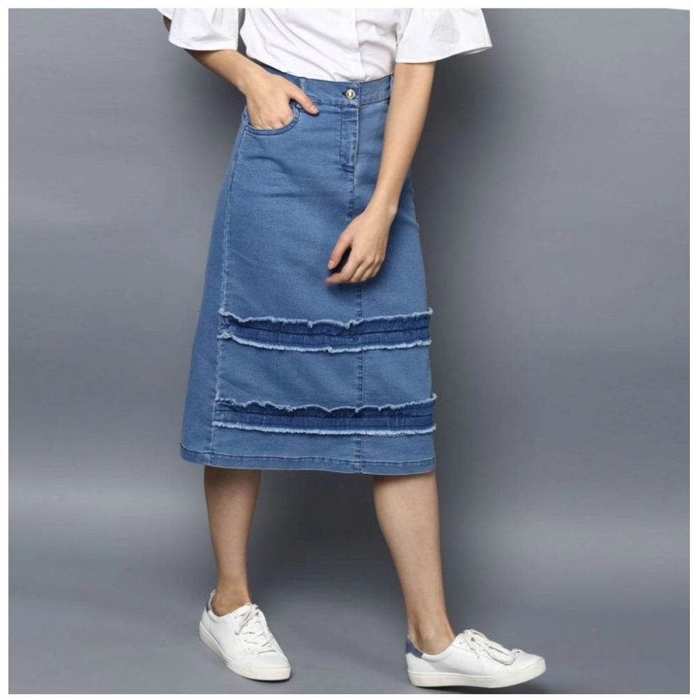 Generic Women's Denim Washed Buttoned Skirt (Blue) - MYLUXURY LANE ENTERPRISE