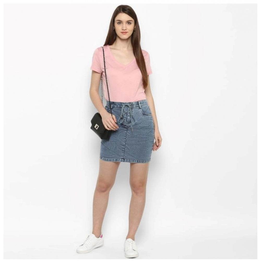 Generic Women's Denim Draw String Buttoned Skirt (Blue) - MYLUXURY LANE ENTERPRISE