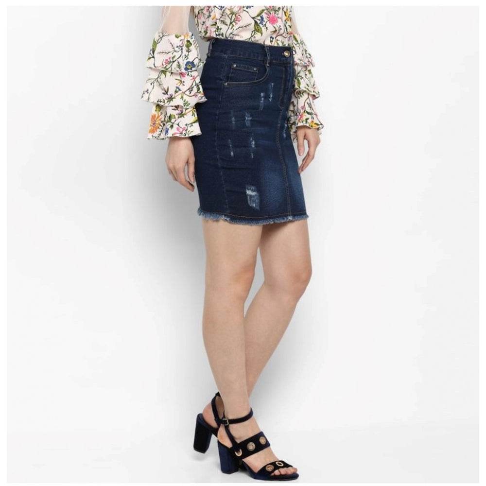 Generic Women's Denim Distressed Buttoned Skirt (Blue) - MYLUXURY LANE ENTERPRISE