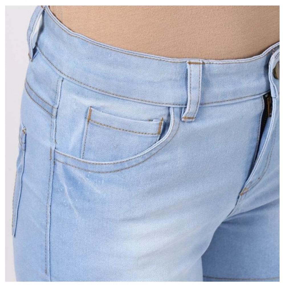 Generic Women's Denim Solid Buttoned Shorts (Blue) - MYLUXURY LANE ENTERPRISE
