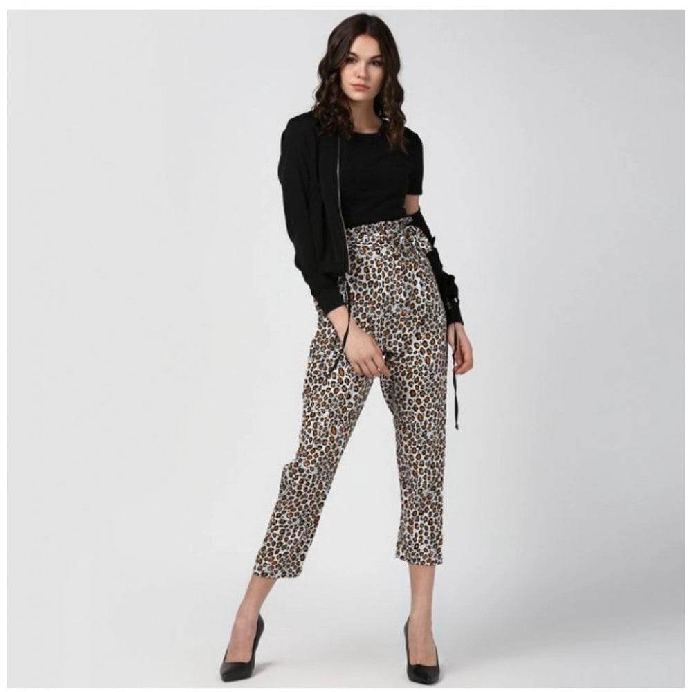 Generic Women's Polyester Animal Print Elasticated Trousers (White - Yellow) - MYLUXURY LANE ENTERPRISE