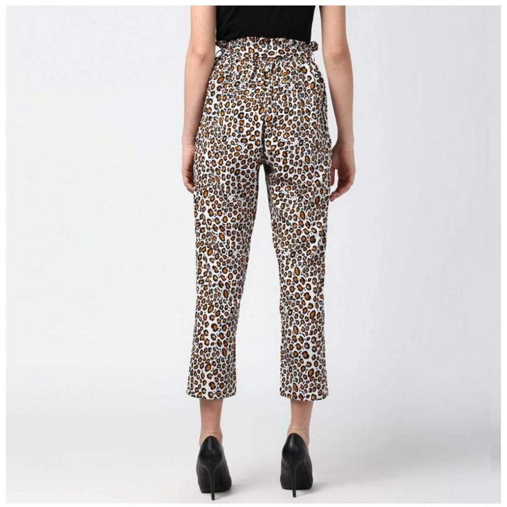 Generic Women's Polyester Animal Print Elasticated Trousers (White - Yellow) - MYLUXURY LANE ENTERPRISE