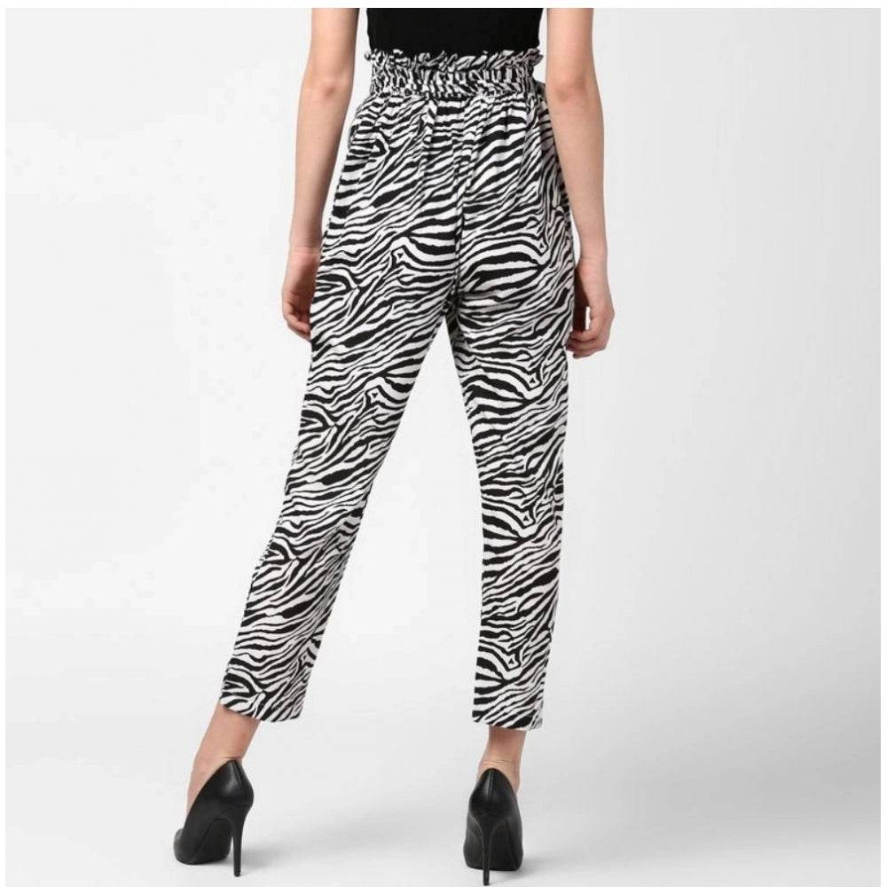 Generic Women's Polyester Animal Print Elasticated Trousers (Black - White) - MYLUXURY LANE ENTERPRISE