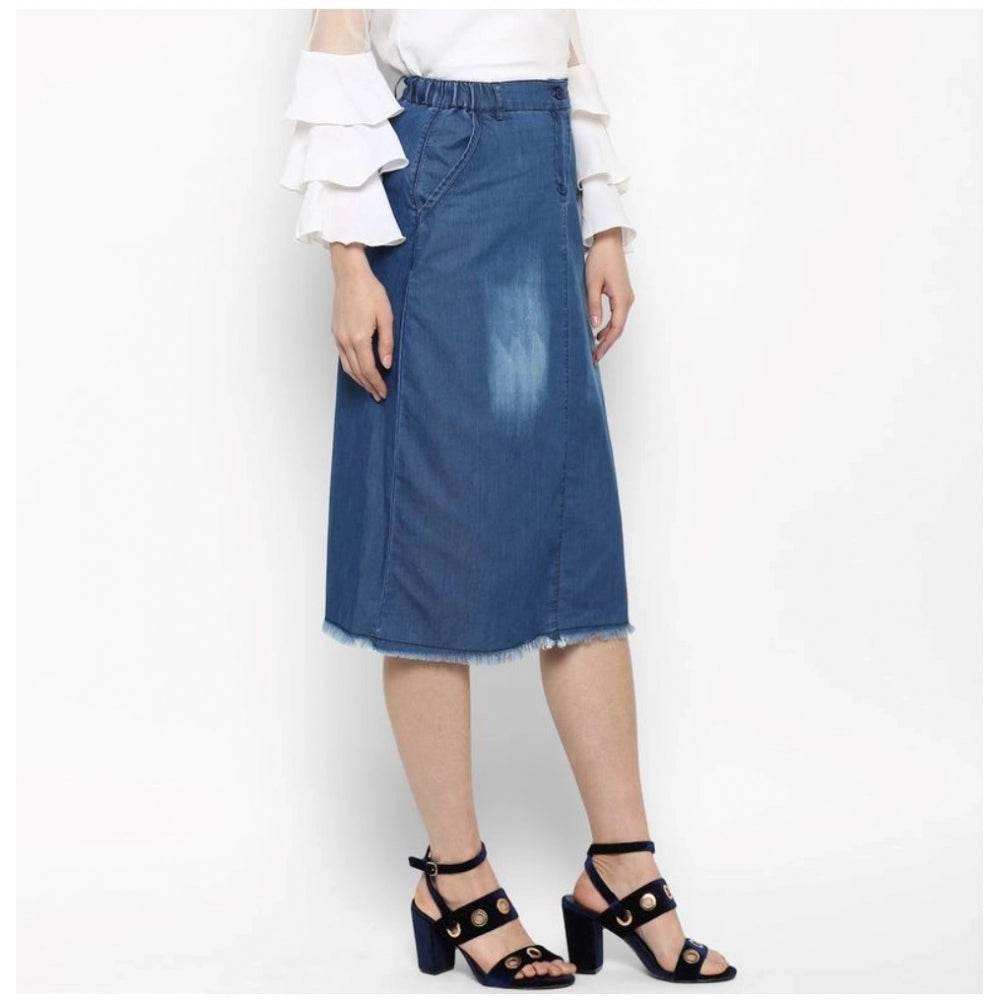 Generic Women's Denim Washed Buttoned Skirt (Blue) - MYLUXURY LANE ENTERPRISE