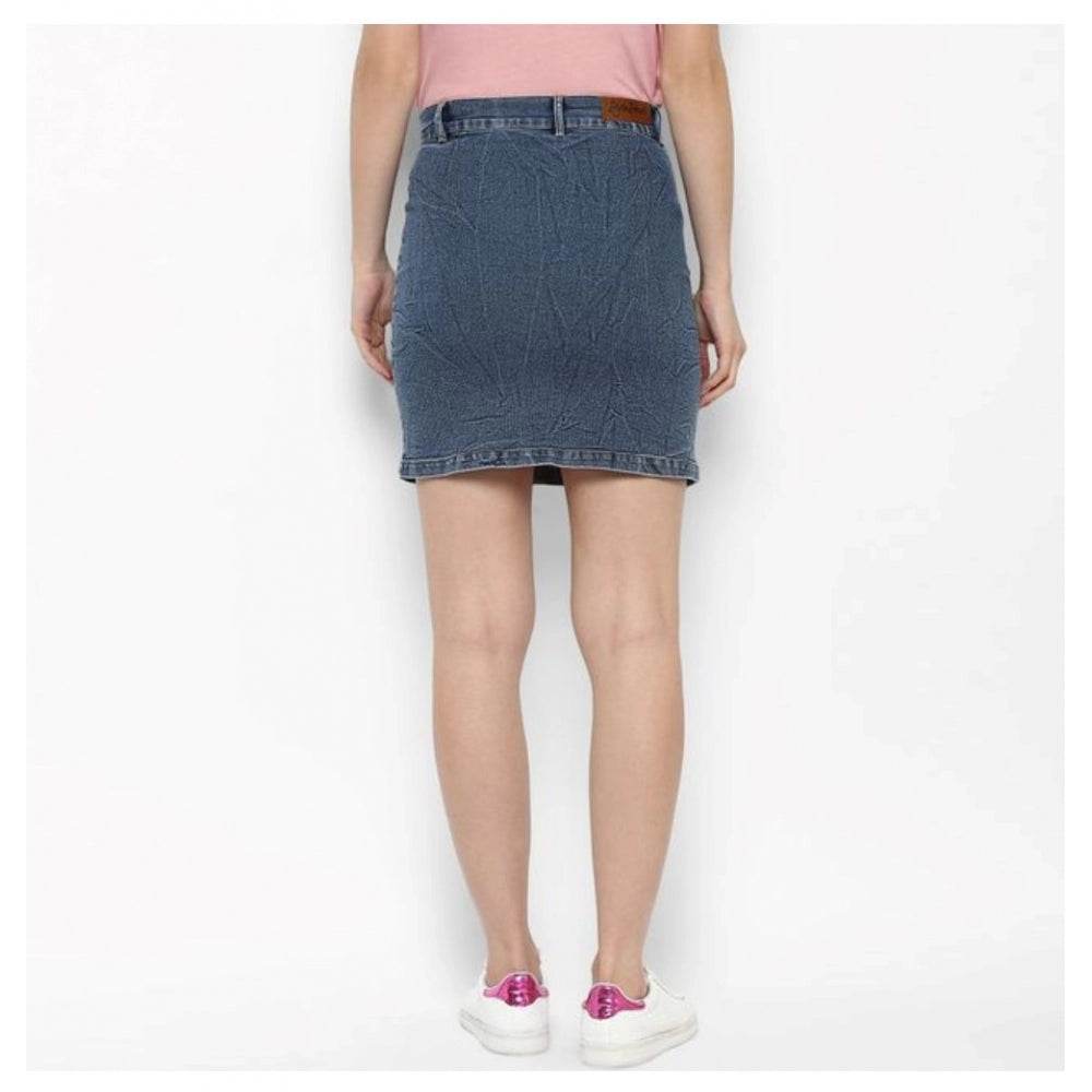Generic Women's Denim Front Pocket Buttoned Skirt (Blue) - MYLUXURY LANE ENTERPRISE