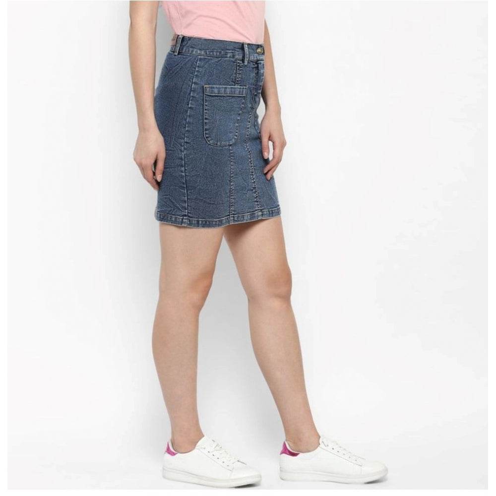 Generic Women's Denim Front Pocket Buttoned Skirt (Blue) - MYLUXURY LANE ENTERPRISE