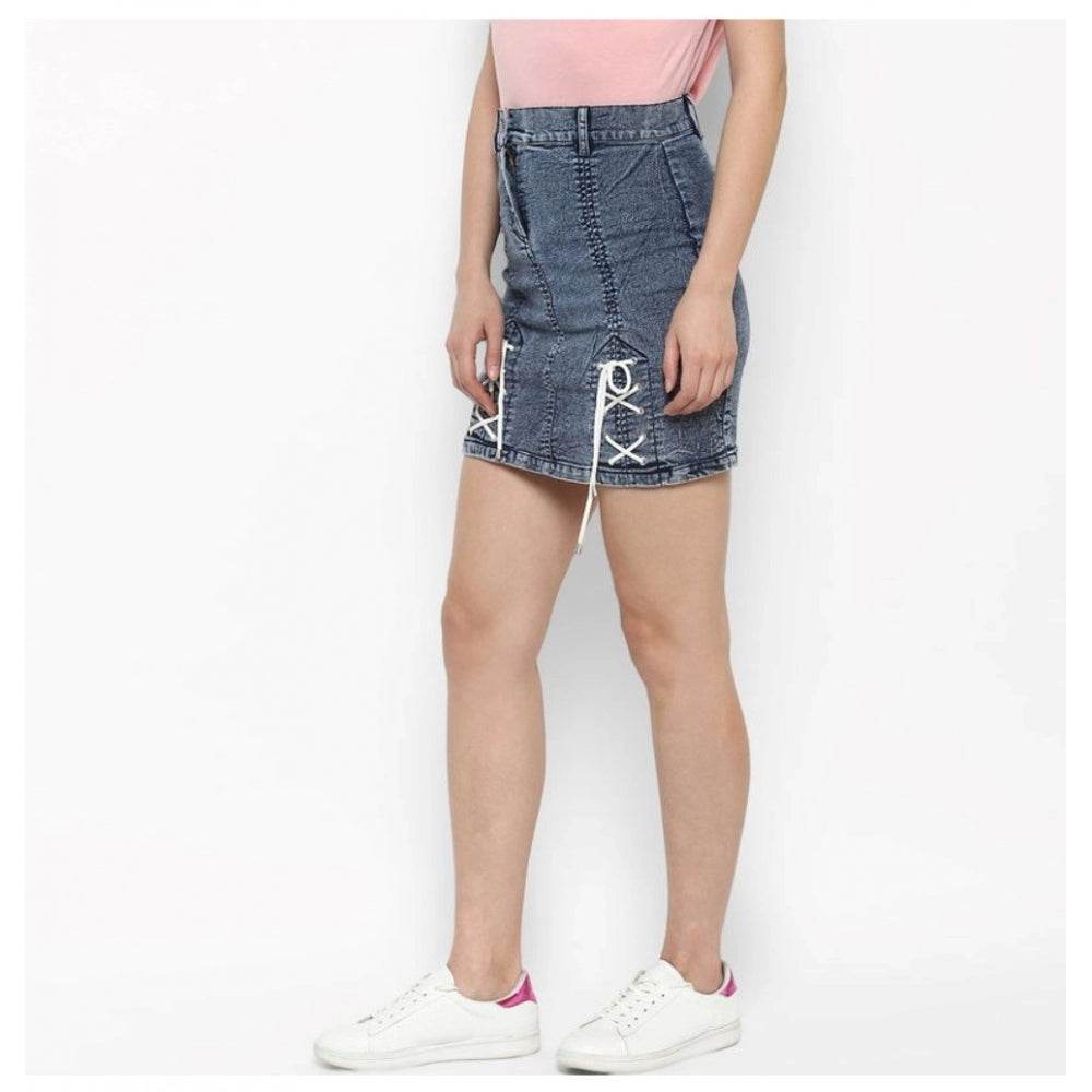 Generic Women's Denim Tie Up Buttoned Skirt (Blue) - MYLUXURY LANE ENTERPRISE