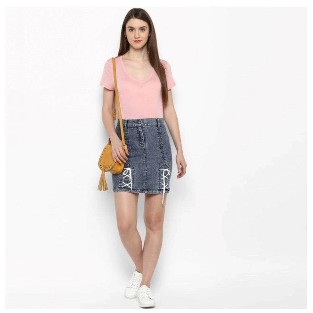 Generic Women's Denim Tie Up Buttoned Skirt (Blue) - MYLUXURY LANE ENTERPRISE