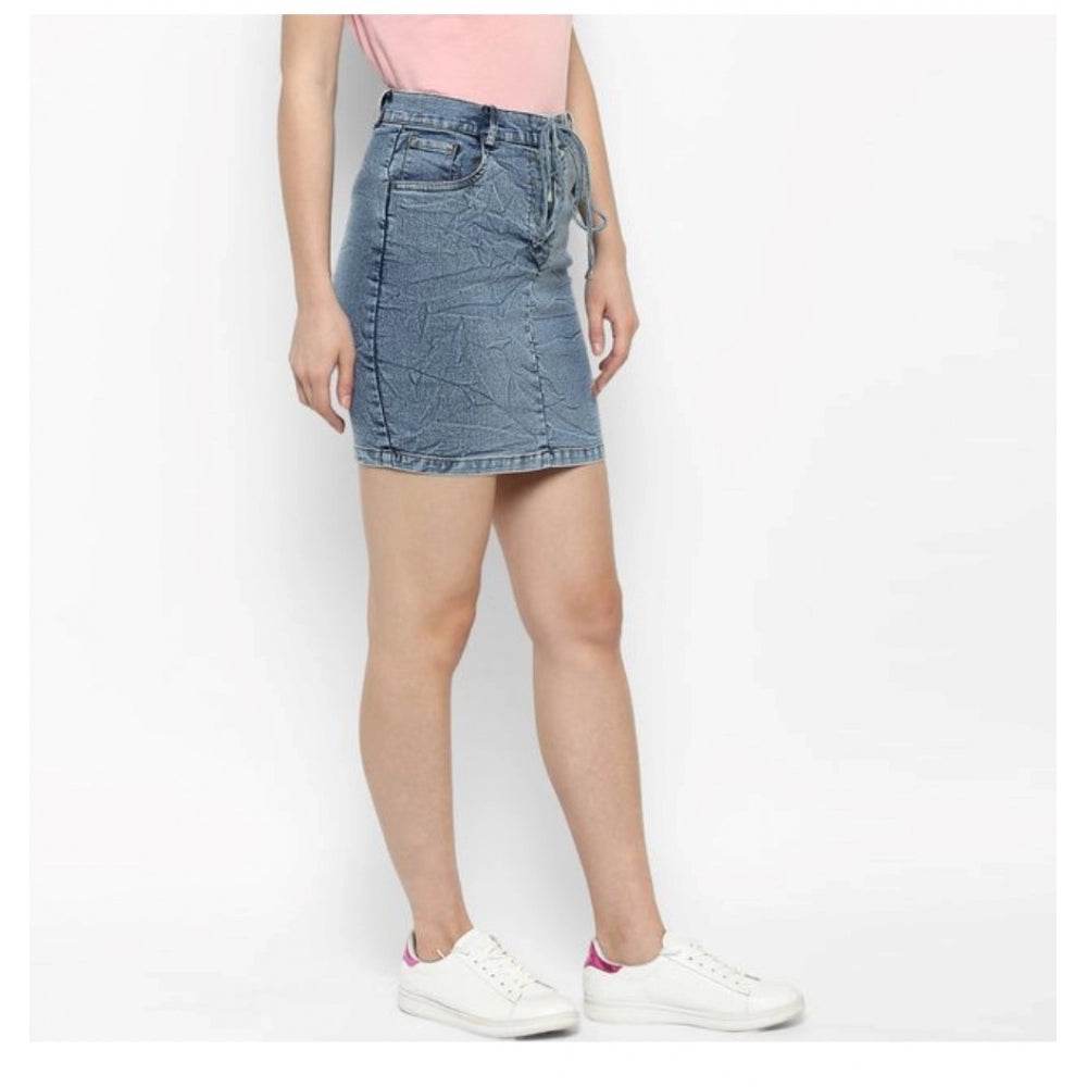 Generic Women's Denim Draw String Buttoned Skirt (Blue) - MYLUXURY LANE ENTERPRISE