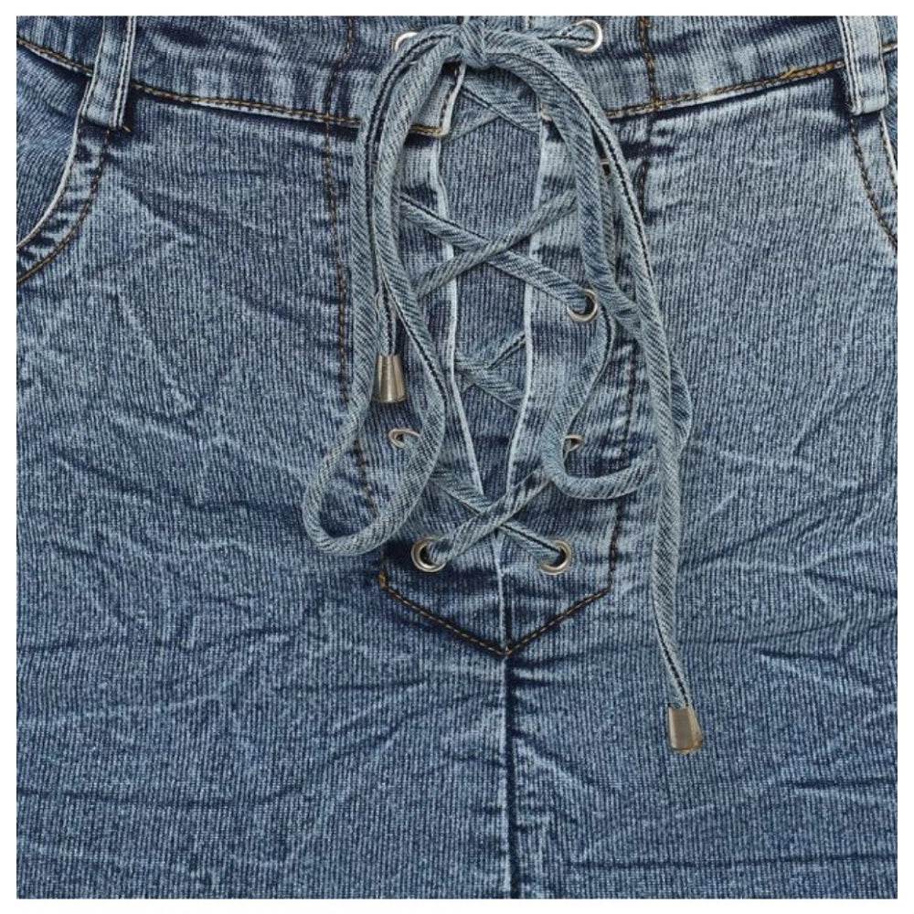 Generic Women's Denim Draw String Buttoned Skirt (Blue) - MYLUXURY LANE ENTERPRISE
