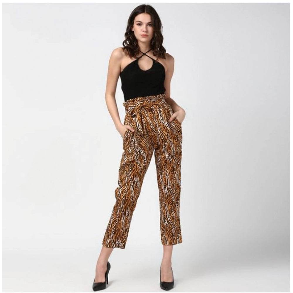 Generic Women's Polyester Animal Print Elasticated Trousers (Orange - Black) - MYLUXURY LANE ENTERPRISE