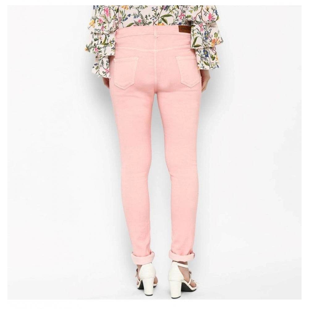Generic Women's Denim Solid Buttoned Jeans (Pink) - MYLUXURY LANE ENTERPRISE