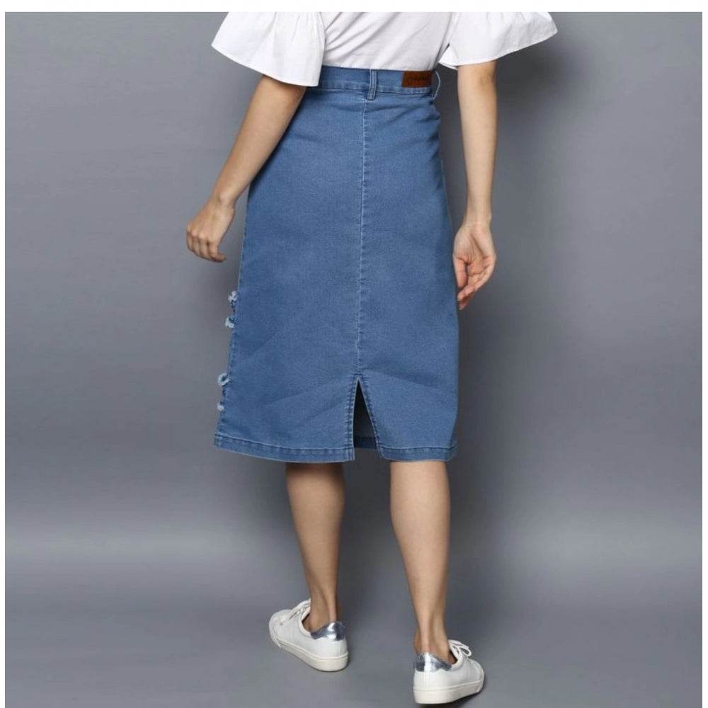 Generic Women's Denim Washed Buttoned Skirt (Blue) - MYLUXURY LANE ENTERPRISE