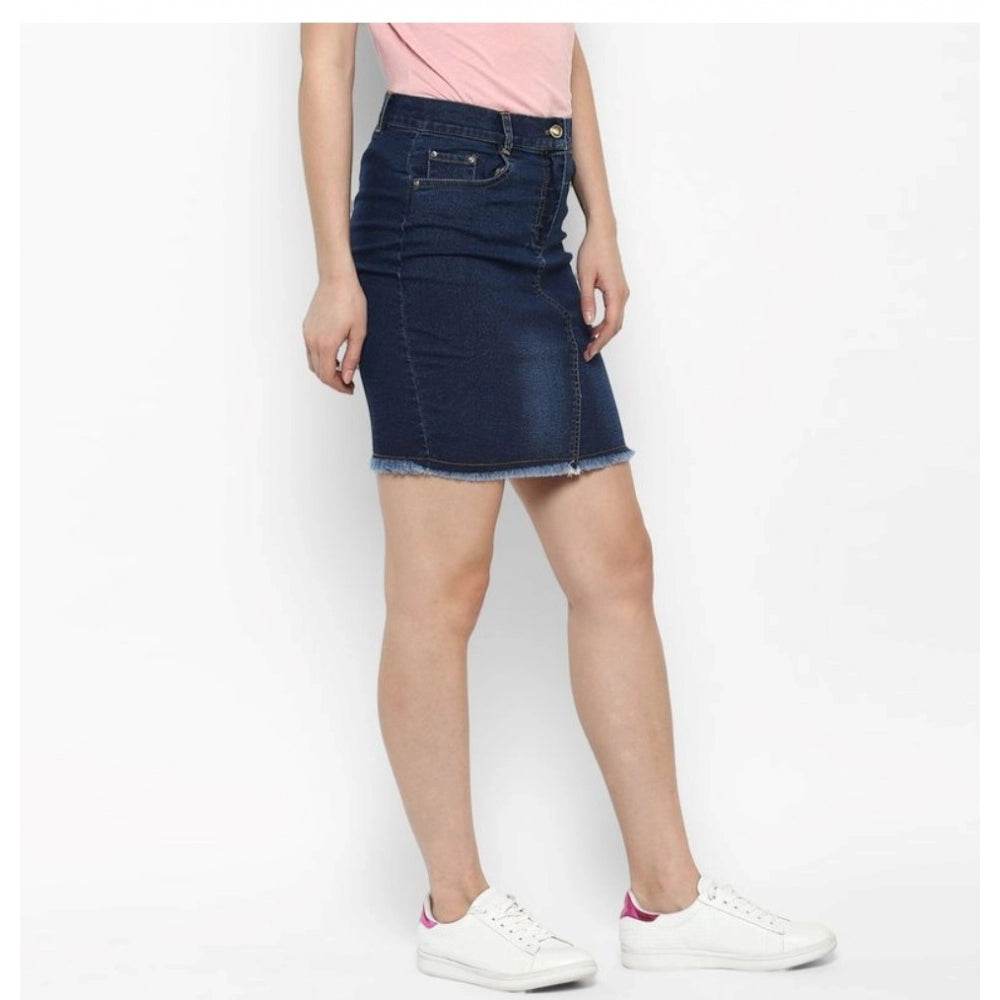Generic Women's Denim Stitching Pattern Buttoned Skirt (Blue) - MYLUXURY LANE ENTERPRISE