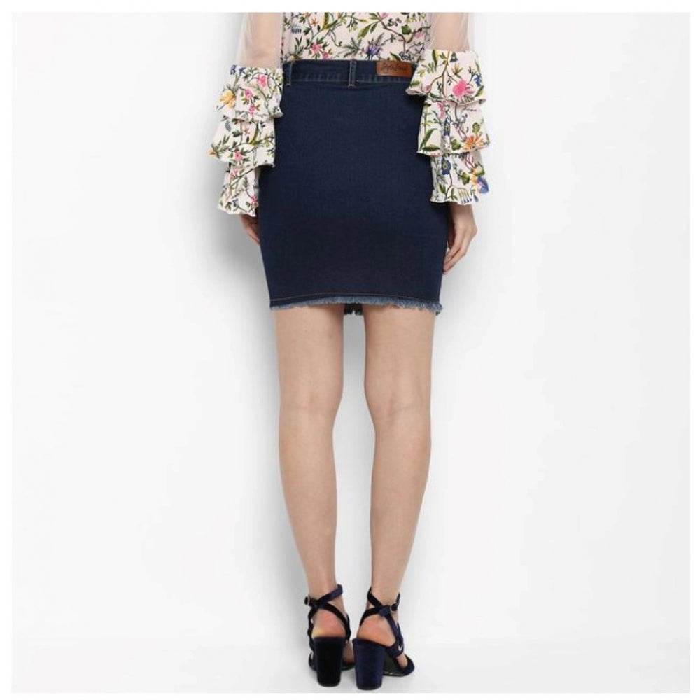 Generic Women's Denim Distressed Buttoned Skirt (Blue) - MYLUXURY LANE ENTERPRISE