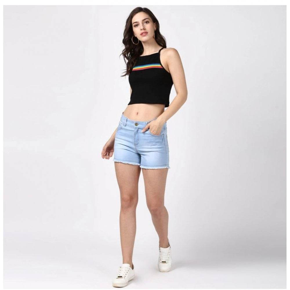 Generic Women's Denim Solid Buttoned Shorts (Blue) - MYLUXURY LANE ENTERPRISE