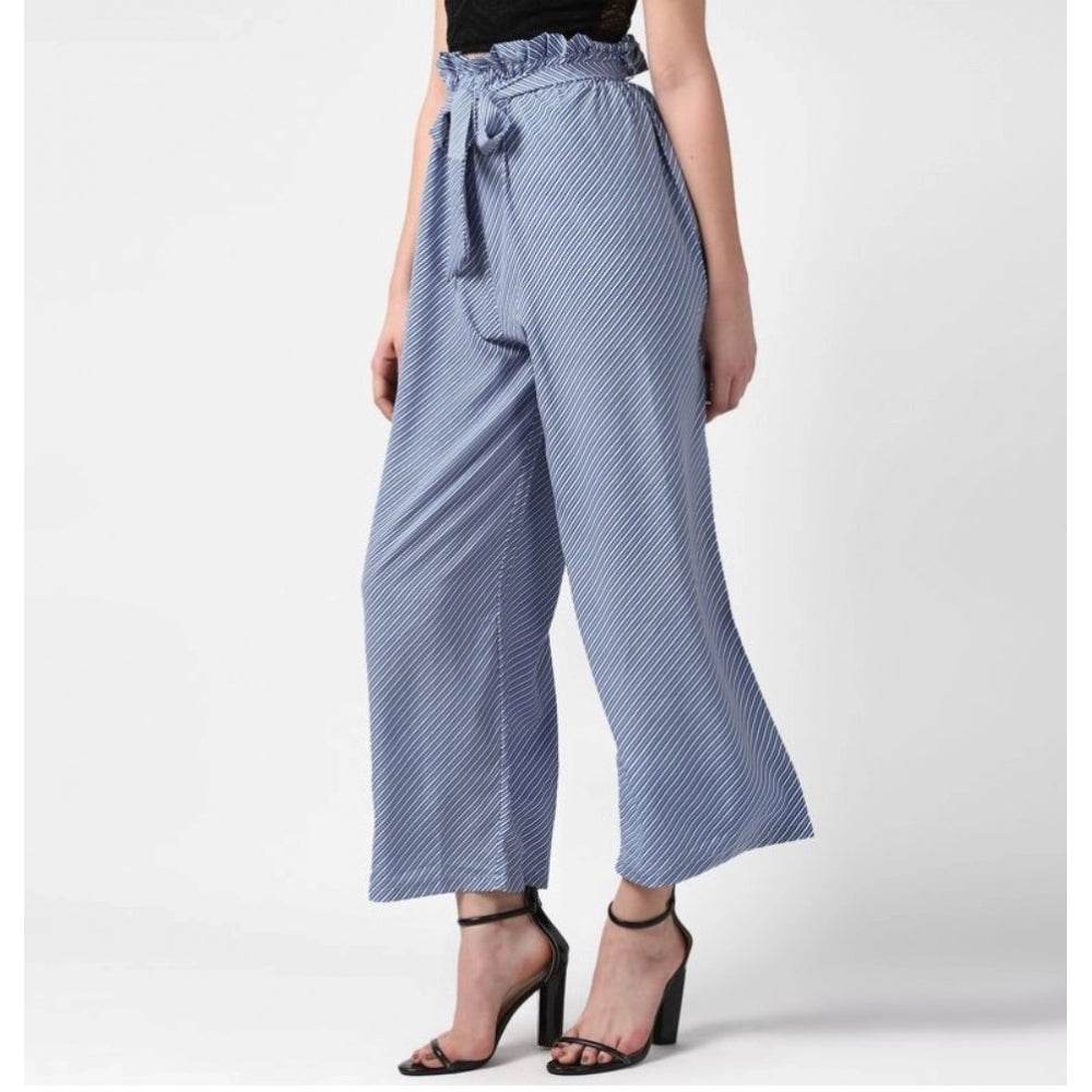 Generic Women's Polyester Striped Elasticated Trousers (Blue) - MYLUXURY LANE ENTERPRISE