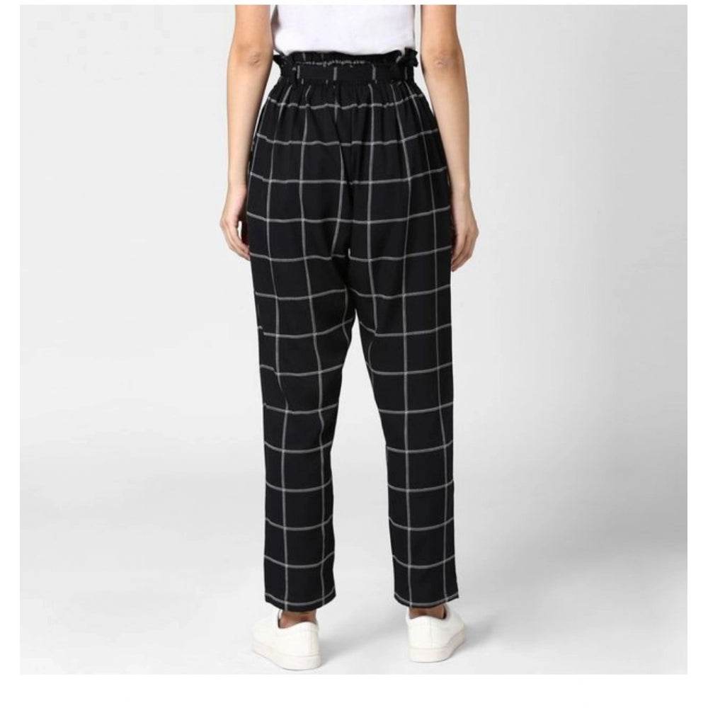 Generic Women's Polyester Checkered Elasticated Trousers (Black - White) - MYLUXURY LANE ENTERPRISE