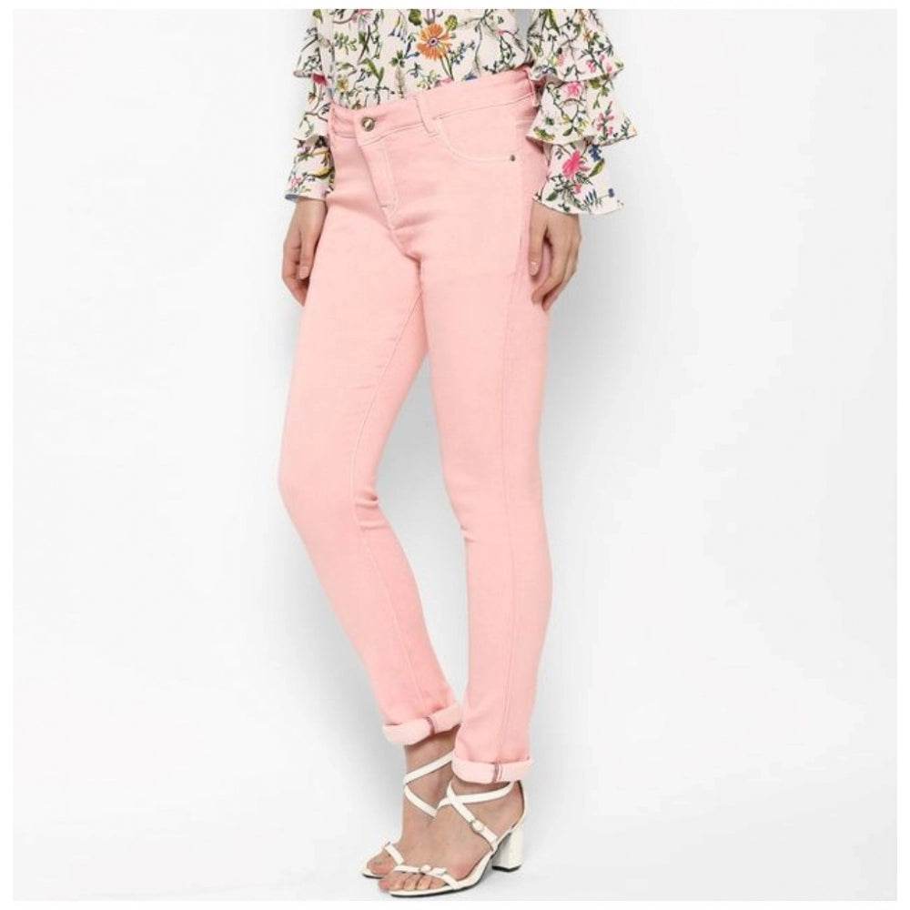 Generic Women's Denim Solid Buttoned Jeans (Pink) - MYLUXURY LANE ENTERPRISE