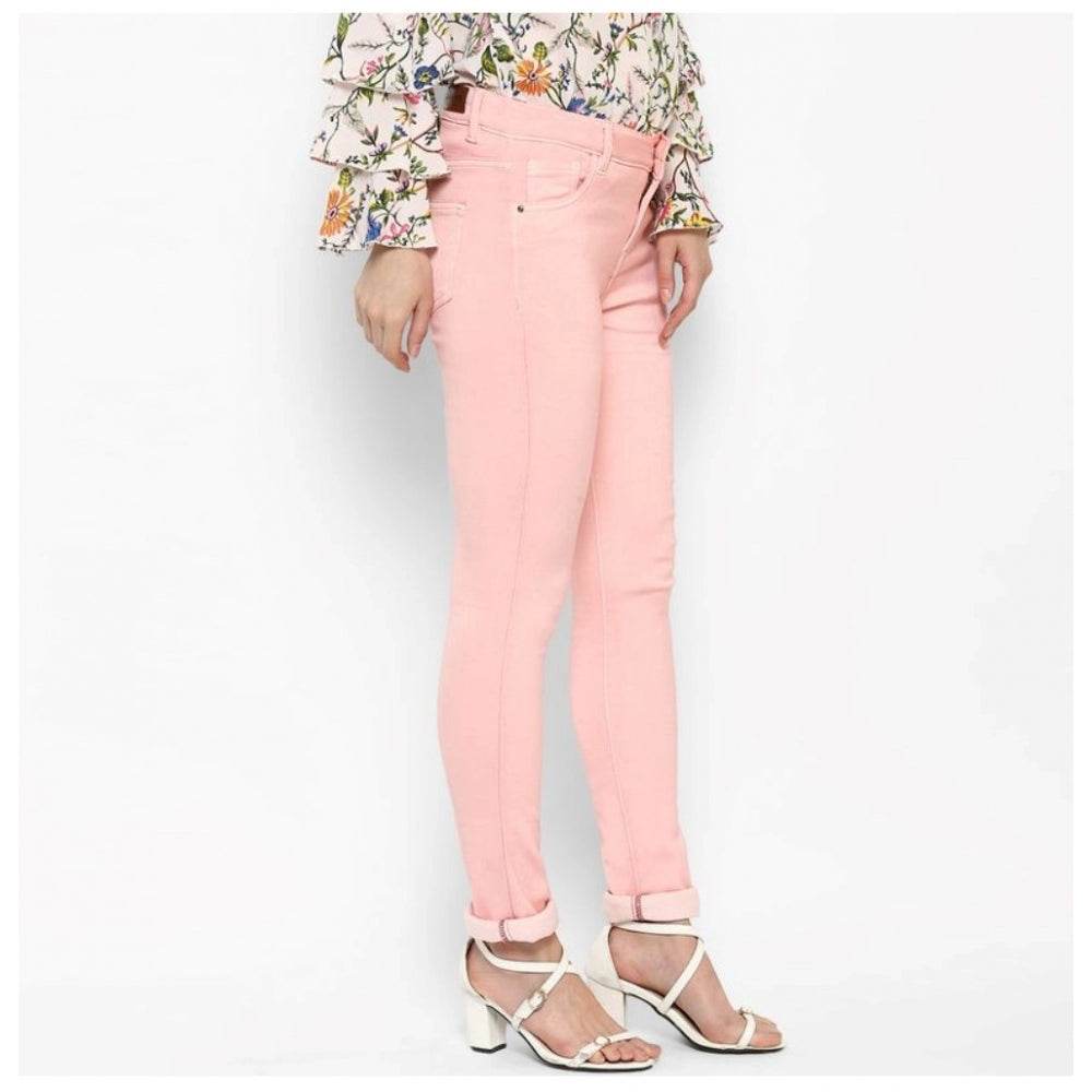 Generic Women's Denim Solid Buttoned Jeans (Pink) - MYLUXURY LANE ENTERPRISE