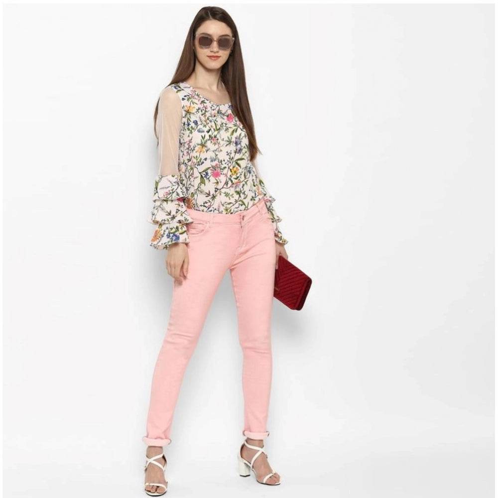 Generic Women's Denim Solid Buttoned Jeans (Pink) - MYLUXURY LANE ENTERPRISE