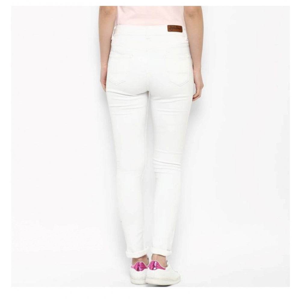 Generic Women's Denim Solid Buttoned Jeans (White) - MYLUXURY LANE ENTERPRISE