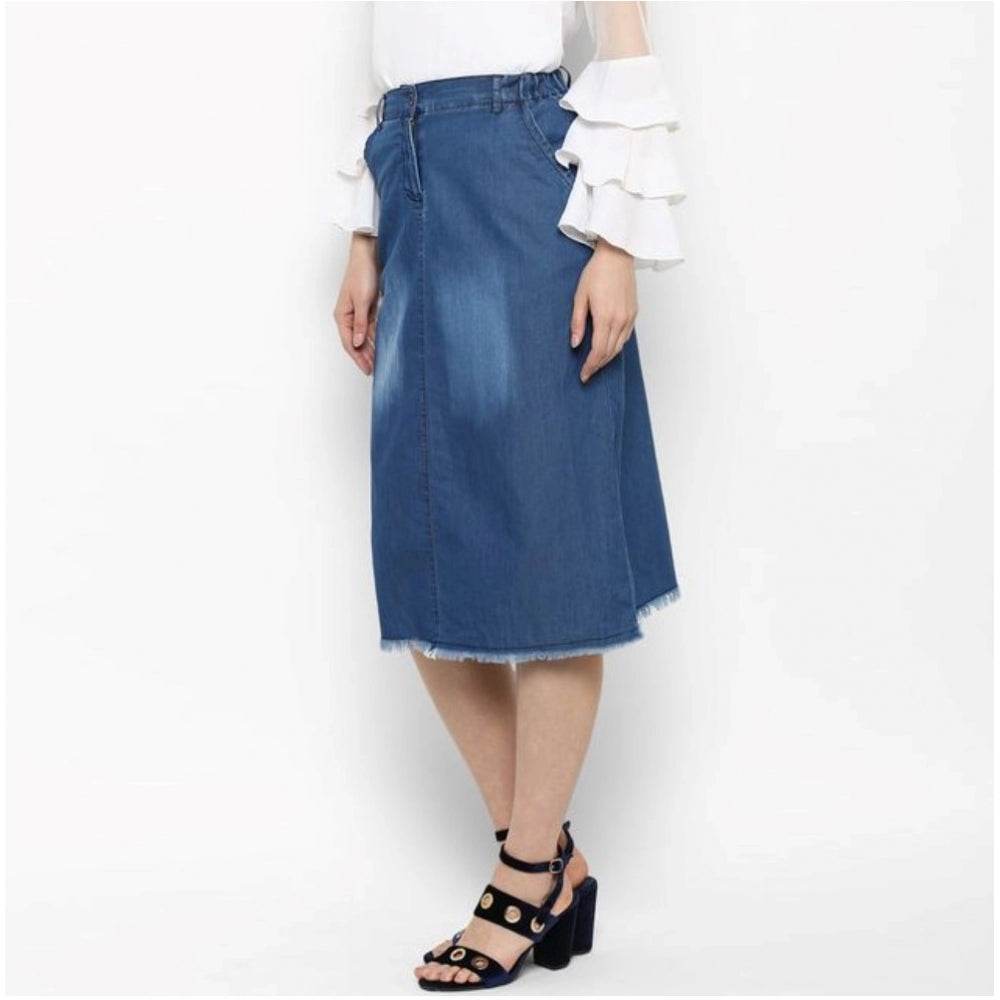 Generic Women's Denim Washed Buttoned Skirt (Blue) - MYLUXURY LANE ENTERPRISE