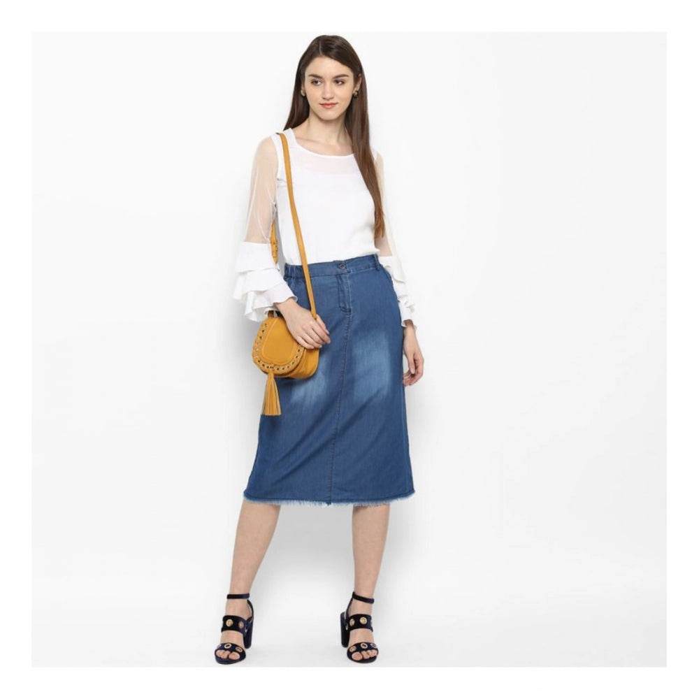 Generic Women's Denim Washed Buttoned Skirt (Blue) - MYLUXURY LANE ENTERPRISE