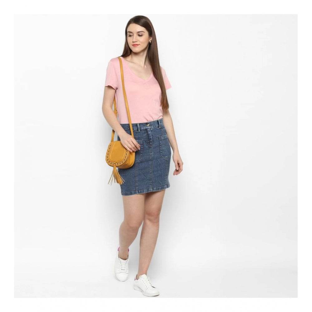 Generic Women's Denim Front Pocket Buttoned Skirt (Blue) - MYLUXURY LANE ENTERPRISE